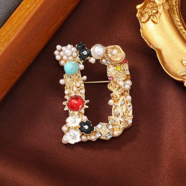 Colorful Enamel Letter Brooch Rhinestone Imitation Pearl Inlaid Initial Brooch Pin Letter A / D / G / M / R / S - Image 4
