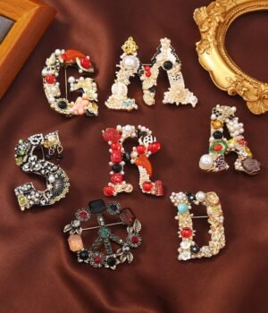 Colorful Enamel Letter Brooch Rhinestone Imitation Pearl Inlaid Initial Brooch Pin Letter A / D / G / M / R / S