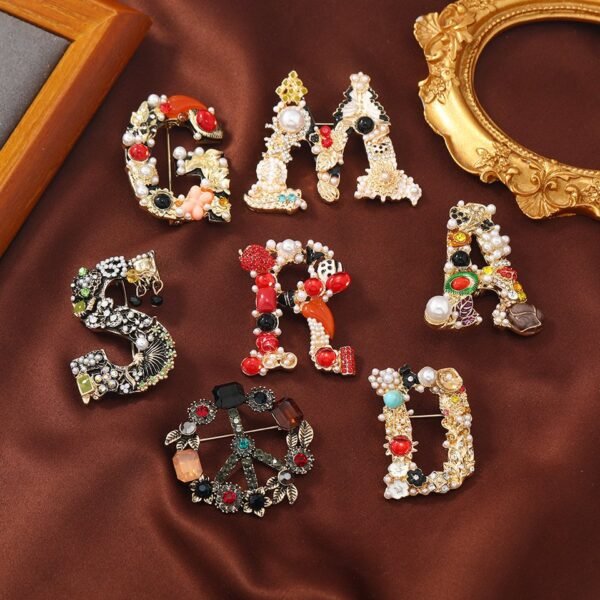 Colorful Enamel Letter Brooch Rhinestone Imitation Pearl Inlaid Initial Brooch Pin Letter A / D / G / M / R / S