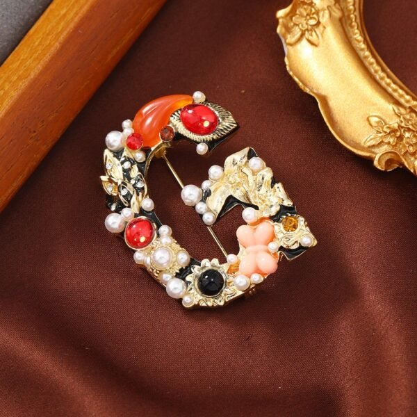 Colorful Enamel Letter Brooch Rhinestone Imitation Pearl Inlaid Initial Brooch Pin Letter A / D / G / M / R / S - Image 6