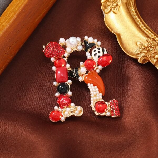 Colorful Enamel Letter Brooch Rhinestone Imitation Pearl Inlaid Initial Brooch Pin Letter A / D / G / M / R / S - Image 2