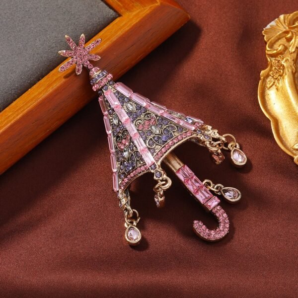 Rhinestone Inlaid Sparkling Umbrella Brooch Red / Blue / Pink - Image 6