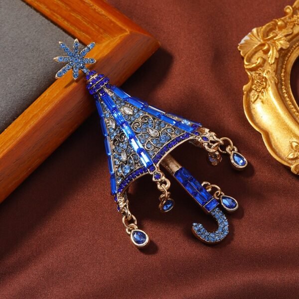 Rhinestone Inlaid Sparkling Umbrella Brooch Red / Blue / Pink - Image 2