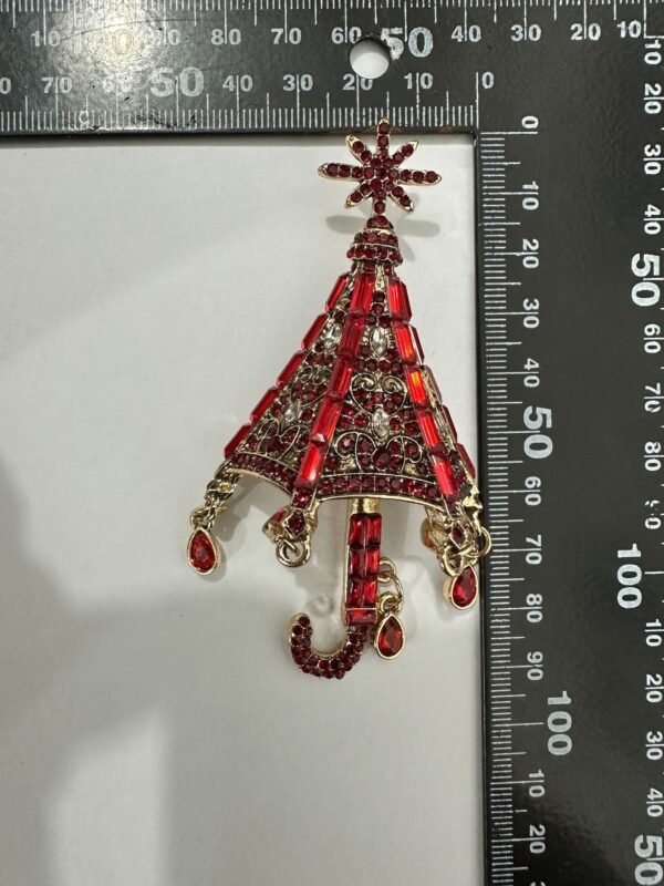 Rhinestone Inlaid Sparkling Umbrella Brooch Red / Blue / Pink - Image 4