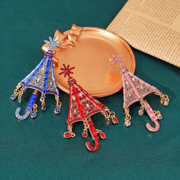 Rhinestone Inlaid Sparkling Umbrella Brooch Red / Blue / Pink