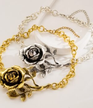 Vintage Style Big 3D Rose Flower Choker Maximalism Big Pendant Short Necklace Antique Gold Color /  Silver Color