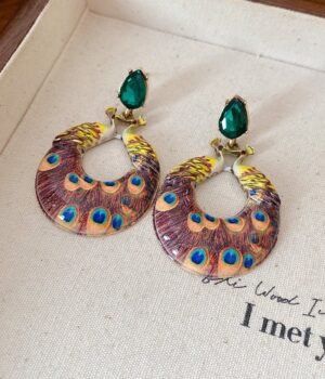 Peacock Pattern Colorful Rund Dangle Animal Earrings