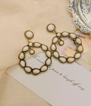 White Turquoise Stone Inlaid Round Dangle Earrings