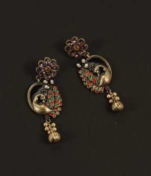 Colorful Enamel Peacock Dangle Earrings