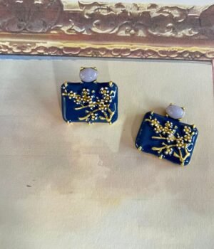 Chinese Style Blue Enamel Color Flower Stud Earrings