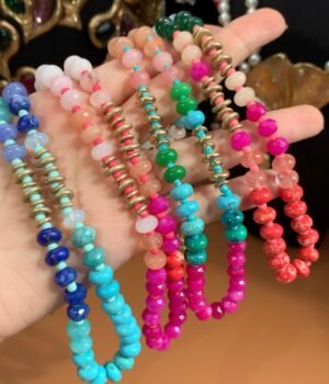 Colorful Natural Stone Beaded Necklace & Elastic Bead Bracelet Set