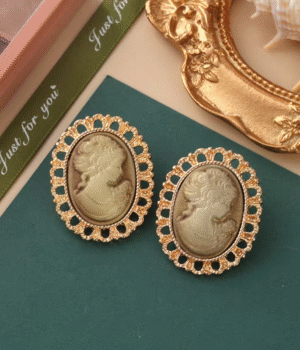 Cameo Style Oval Shape Stud Earrings Black / Blue / Brown