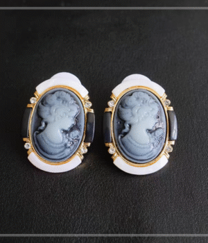 Gray Color Cameo Style Stud Earrings