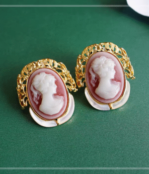 Pink Color Cameo Style Stud Earrings