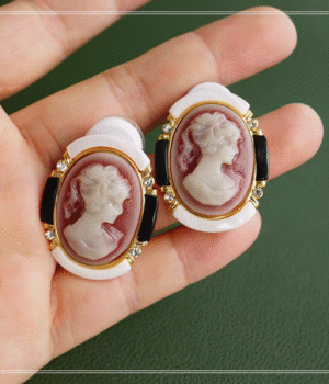 Cameo Style Lady Relief Vintage Style Pink Stud Earrings