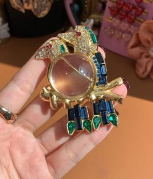 Bird Brooch Two Parrots Clear Jelly Belly Rhinestone Inlaid Brooch