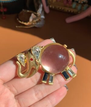 Vintage Style Cute Clear Jelly Belly Elephant Brooch Gold Color