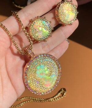 Colorful Cameo Style Lady Relief Rhinestone Inlaid Round Pendant Necklace / Stud Earrings / Jewelry Sets