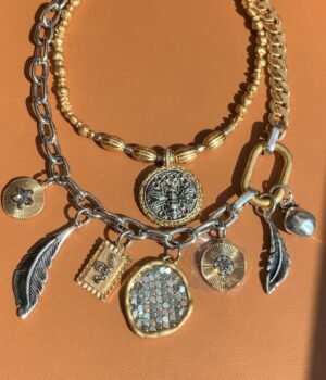 Vintage Style Charm Necklace Stack Bumblebee Heart Leaf Sunflower Pendant Gold Silver Two Tones Color Layered Necklaces