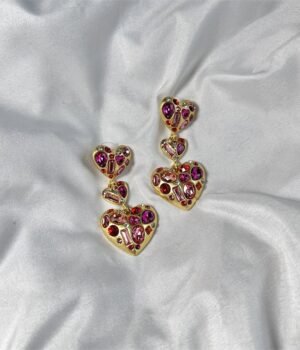 Vintage Design Heart Shape Rhinestone Inlaid Sparkle Dangle Earrings S925 Post Valentine's Day Jewelry