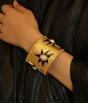24k Gold Plated Vintage Design Star Open Size Bangle