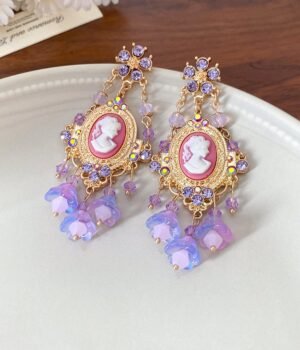 Pink Cameo Style Vintage Vibe Tassel Earrings