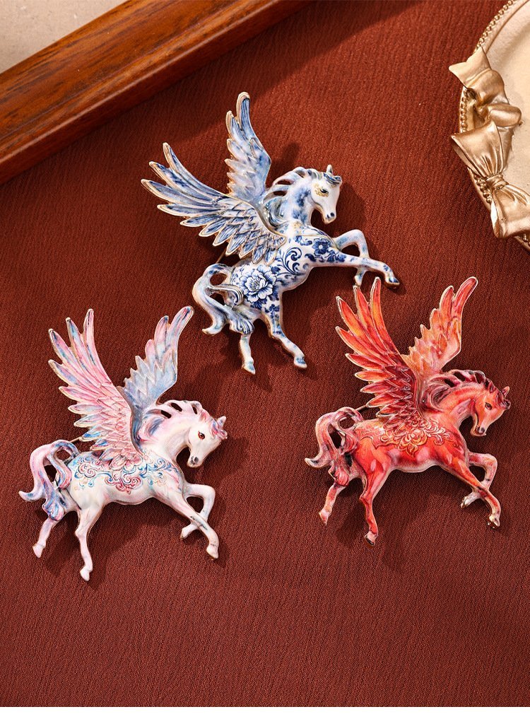 Colorful Enamel Color Pegasus Brooch Flying Horse Brooches Animal Pin for Coat