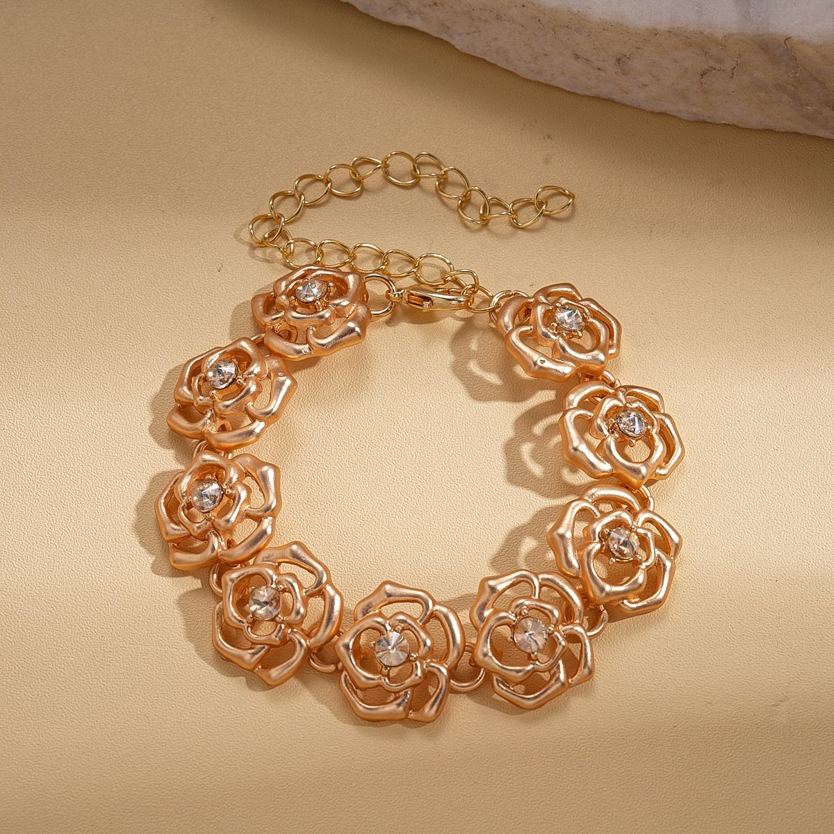 Mattention Gold Color Hollow Rose Flower Stud Earrings Necklace Bracelet Set - Image 3