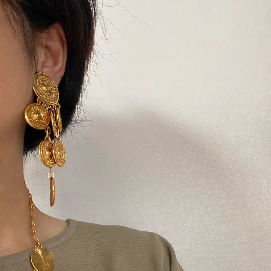 Boho Style Coin Shape Tassel Earrings Long Layer Necklace Set Gold / Silver - Image 4