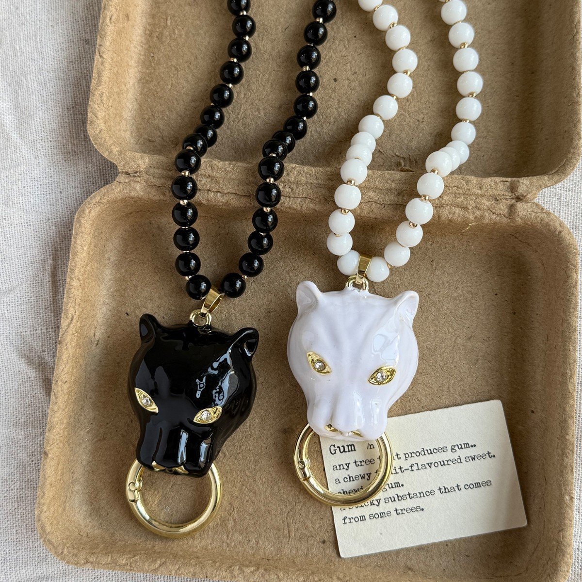 Enamel Color Big Cat Tiger Leopard Head Pendant Beaded Necklace - Image 2