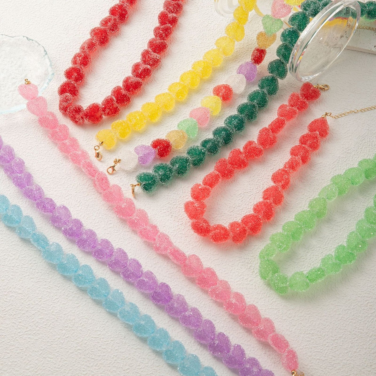 Colorful Heart Candy Beaded Necklace Stacks Resin Rainbow Hearts Dangle Earrings Zircon Inlaid Chain Choker Gifts for Women - Image 6