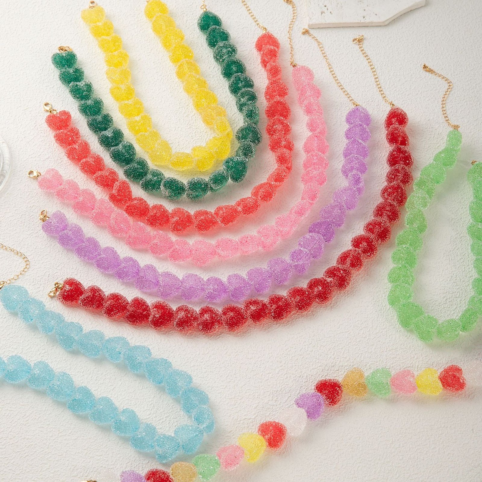 Colorful Heart Candy Beaded Necklace Stacks Resin Rainbow Hearts Dangle Earrings Zircon Inlaid Chain Choker Gifts for Women - Image 7